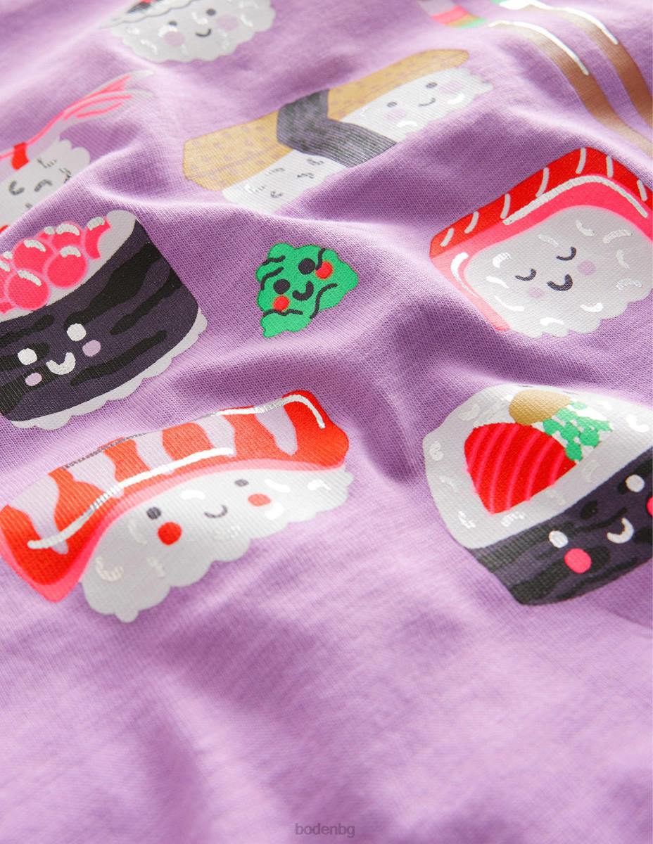 облекло Boden тениска с щампована графика лупина лилаво суши момичета LL682853