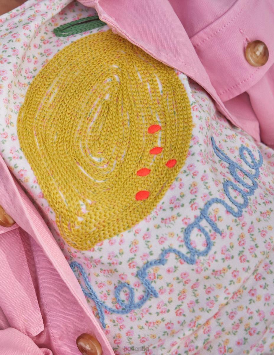 облекло Boden бродирана горна част флорална лимонада от слонова кост момичета LL682863