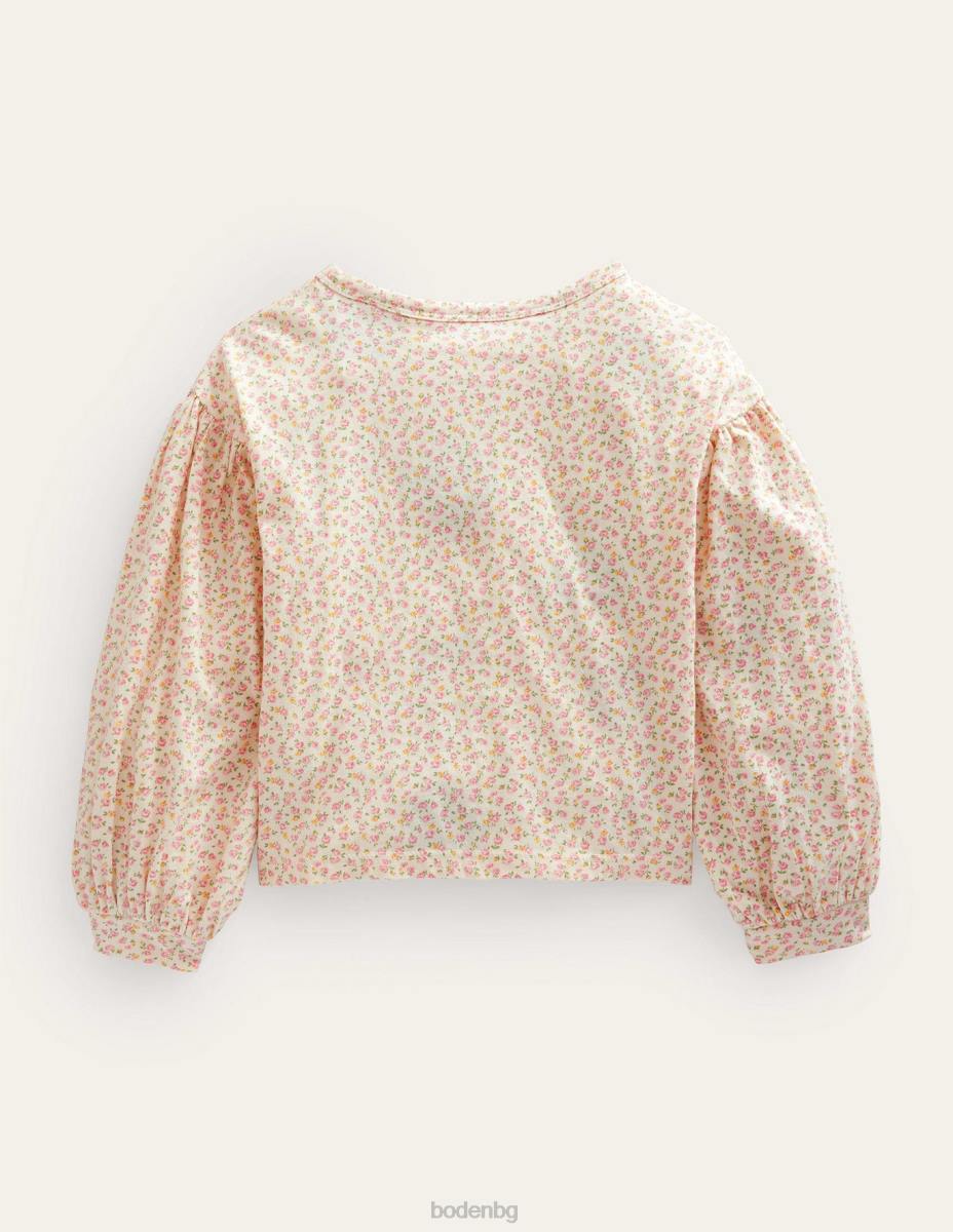 облекло Boden бродирана горна част флорална лимонада от слонова кост момичета LL682863