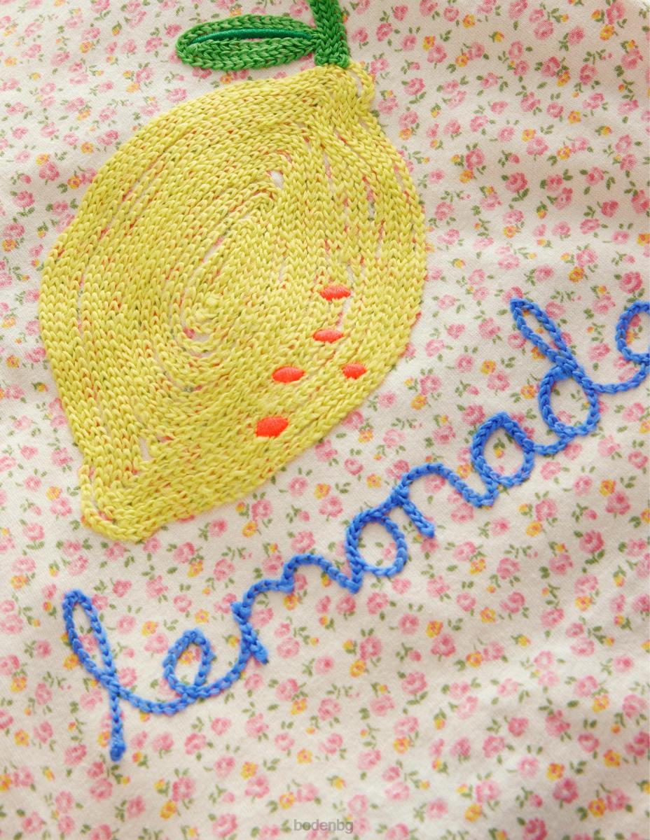 облекло Boden бродирана горна част флорална лимонада от слонова кост момичета LL682863