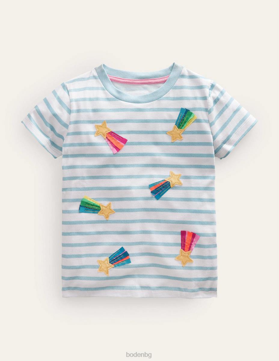 облекло Boden флатер тениска аква морско синьо/звезди от слонова кост момичета LL682864