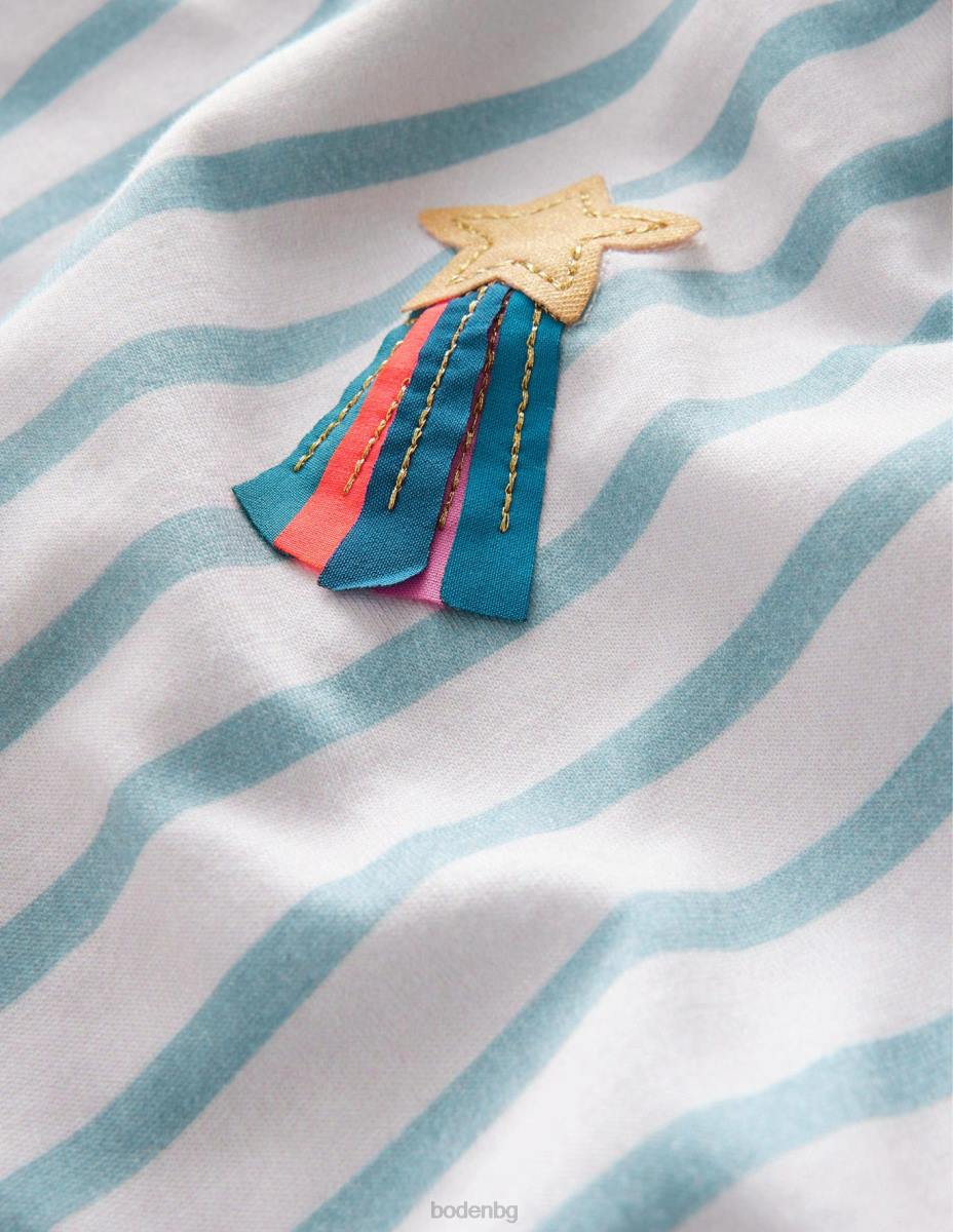 облекло Boden флатер тениска аква морско синьо/звезди от слонова кост момичета LL682864