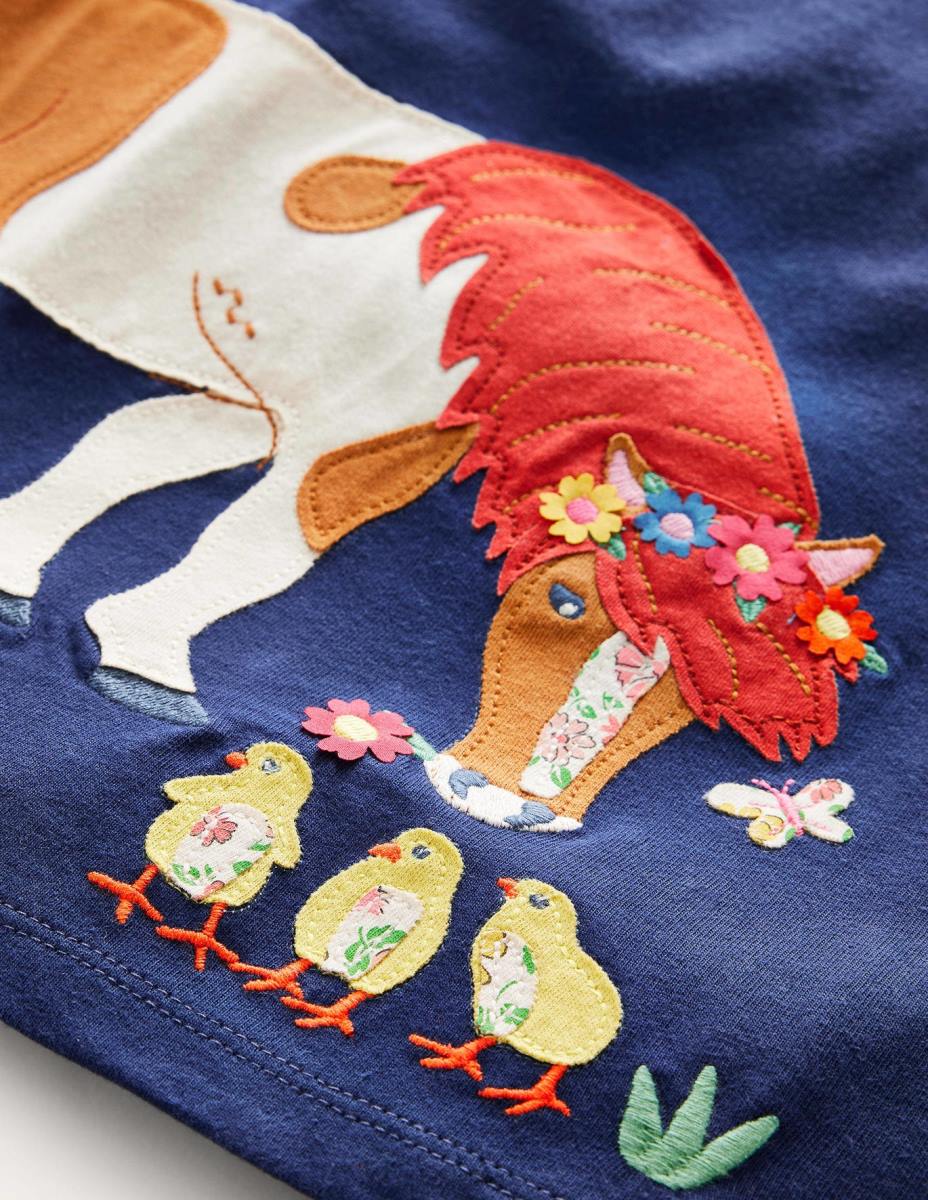 облекло Boden горна част с апликации с дълъг ръкав десен борд син кон момичета LL682869