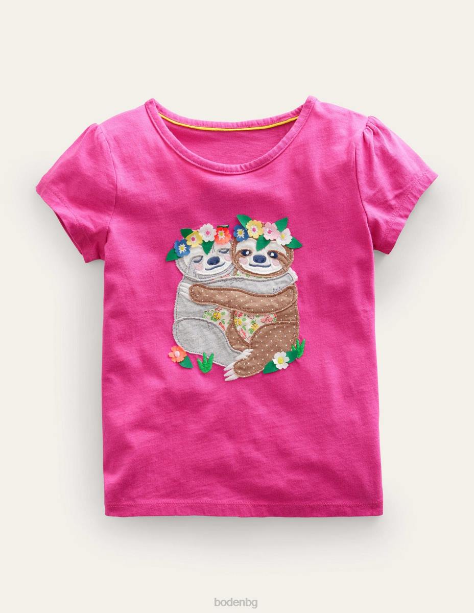 облекло Boden голяма горна част с апликации гъделичкали розови ленивци момичета LL682870