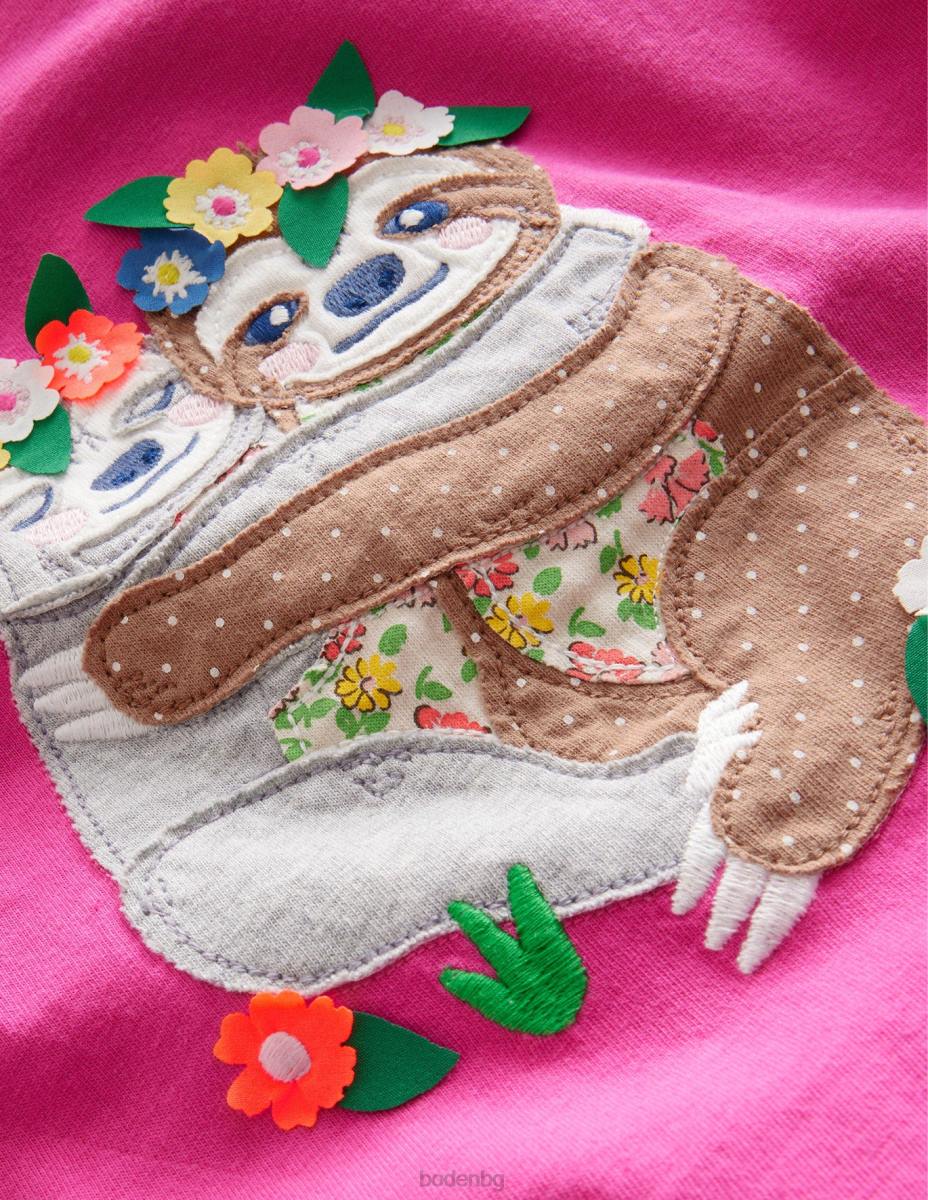 облекло Boden голяма горна част с апликации гъделичкали розови ленивци момичета LL682870