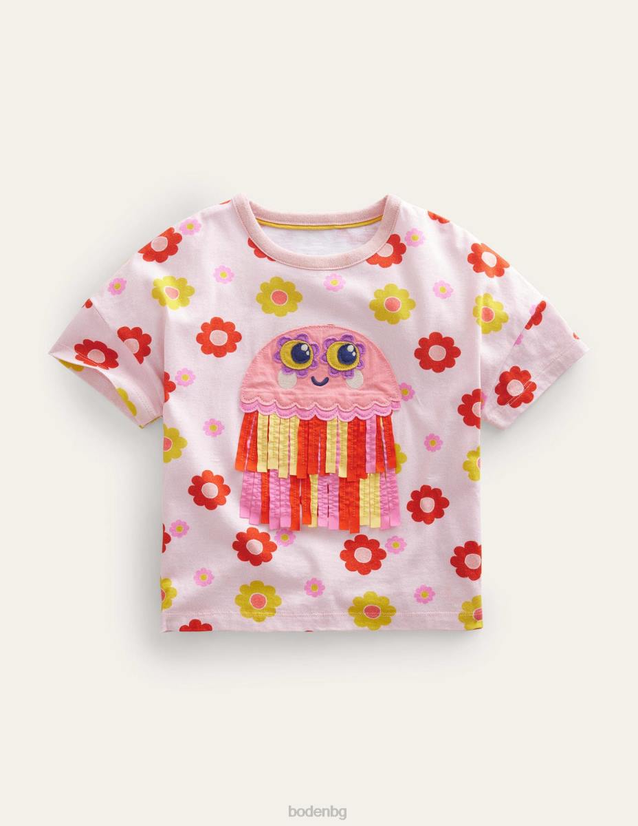 облекло Boden горна част с апликация на трептяща медуза огнено червена медуза момичета LL682872