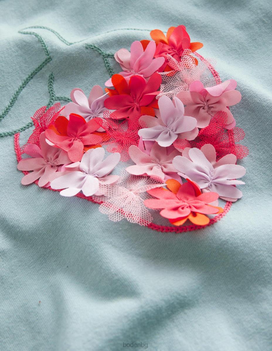 облекло Boden бродирана горна част турмалин синя ягода момичета LL682887