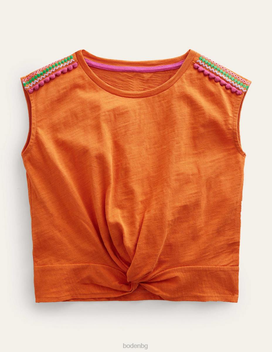 облекло Boden събрана предна тениска кумкуат мергел момичета LL682888