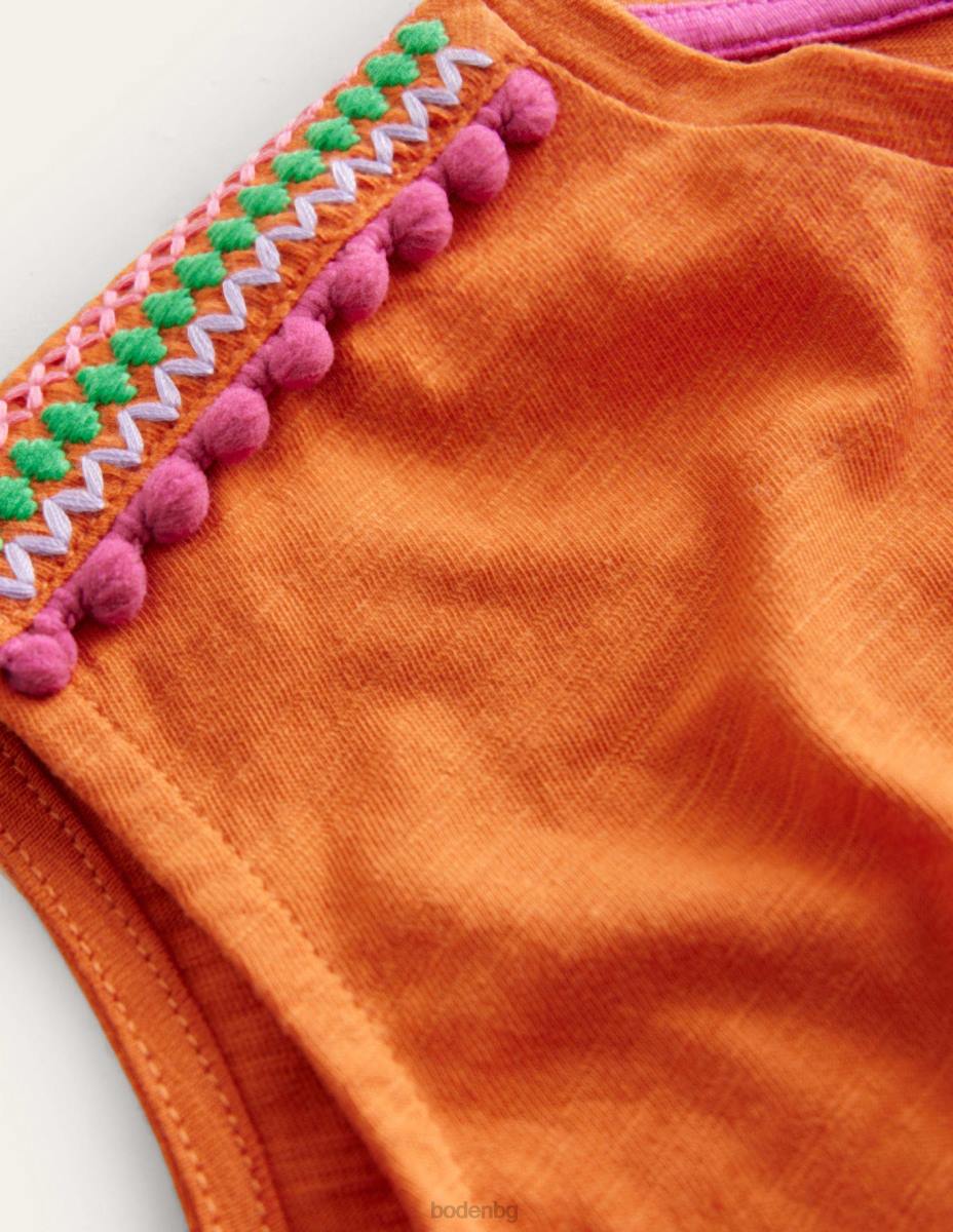 облекло Boden събрана предна тениска кумкуат мергел момичета LL682888