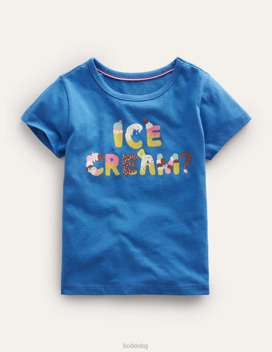 облекло Boden тениска с щампована графика делфтски син сладолед момичета LL682915
