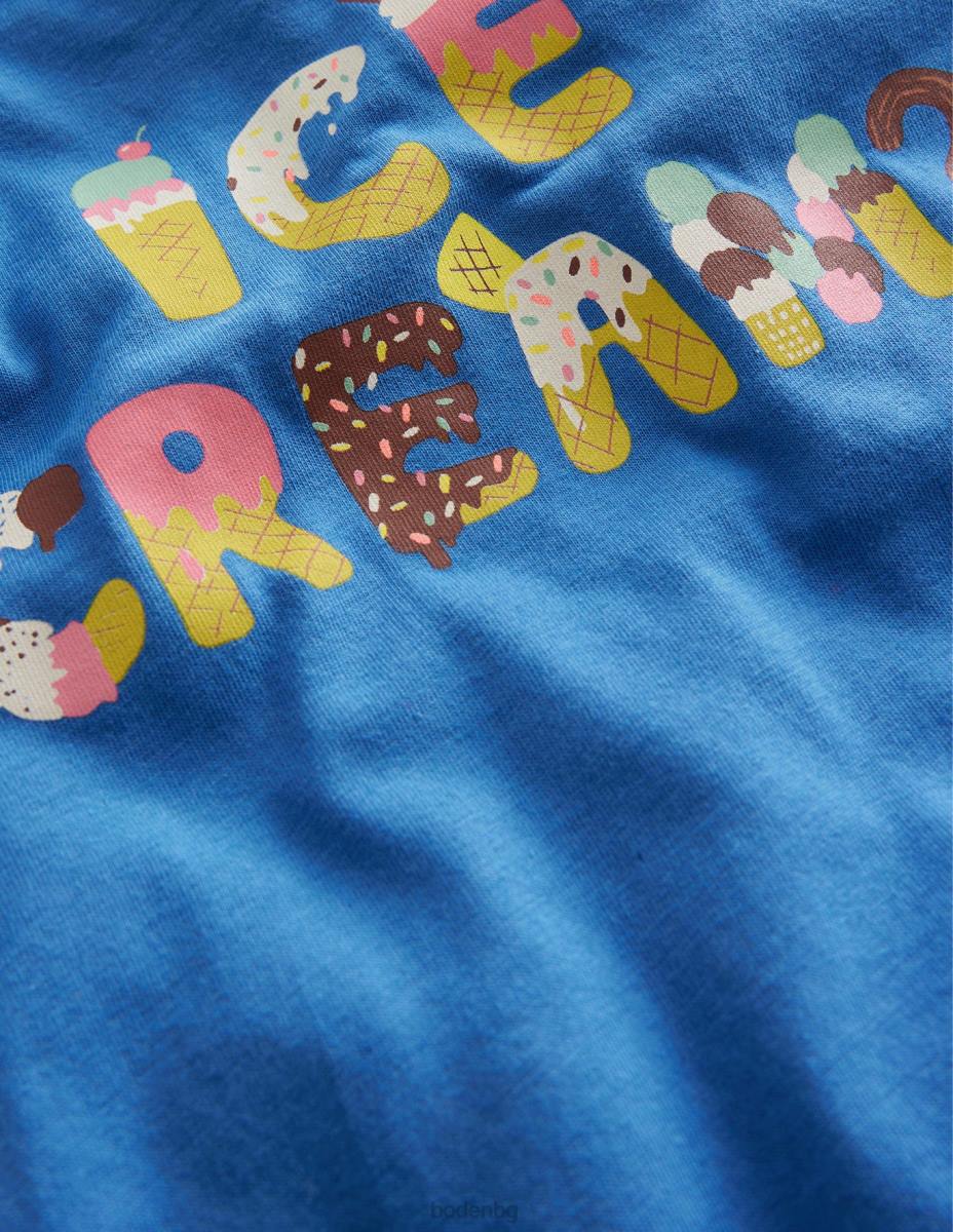 облекло Boden тениска с щампована графика делфтски син сладолед момичета LL682915