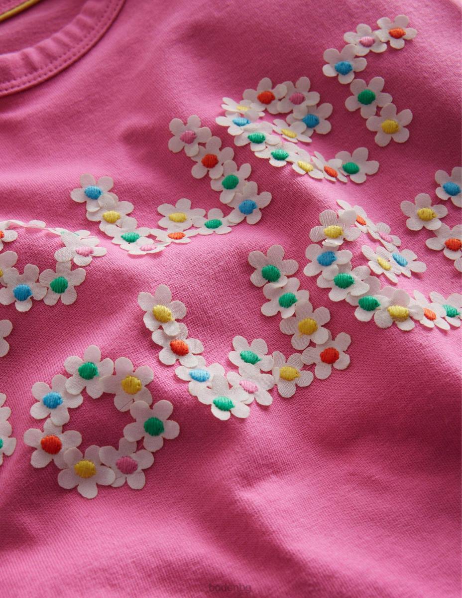 облекло Boden тениска с лозунг ярко розово венчелистче момичета LL682929