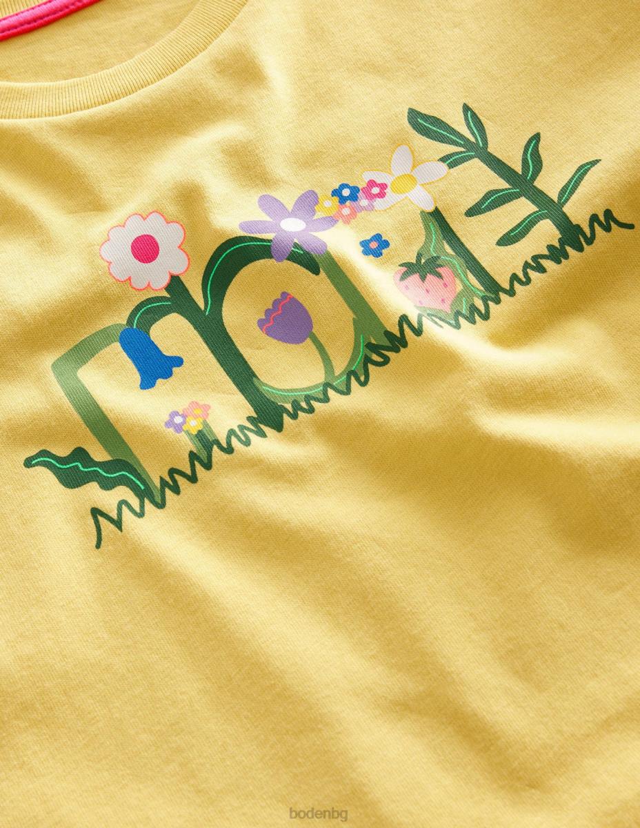 облекло Boden тениска с щампована графика мека лимонова надежда момичета LL682932