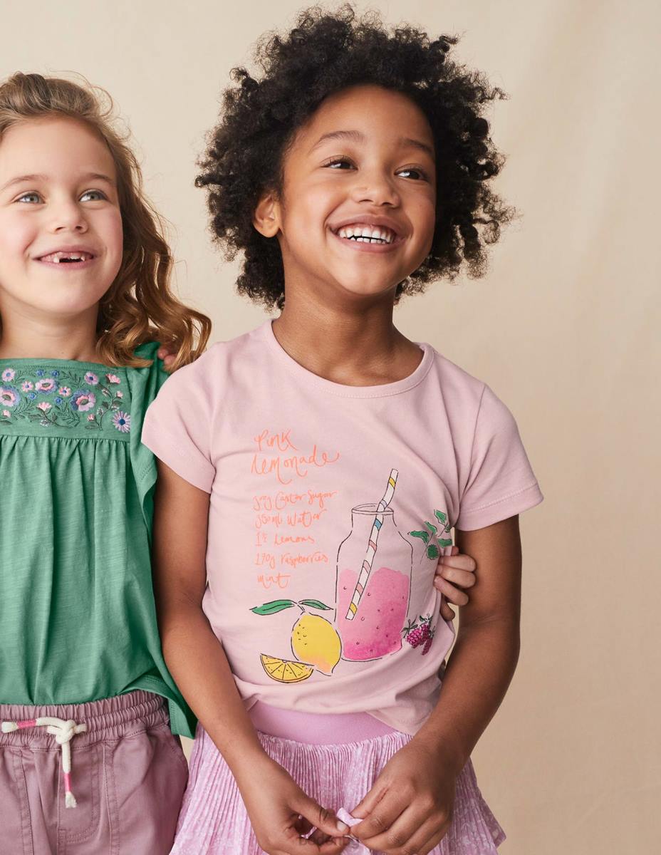 облекло Boden тениска с рисунки френска розова лимонада момичета LL682951