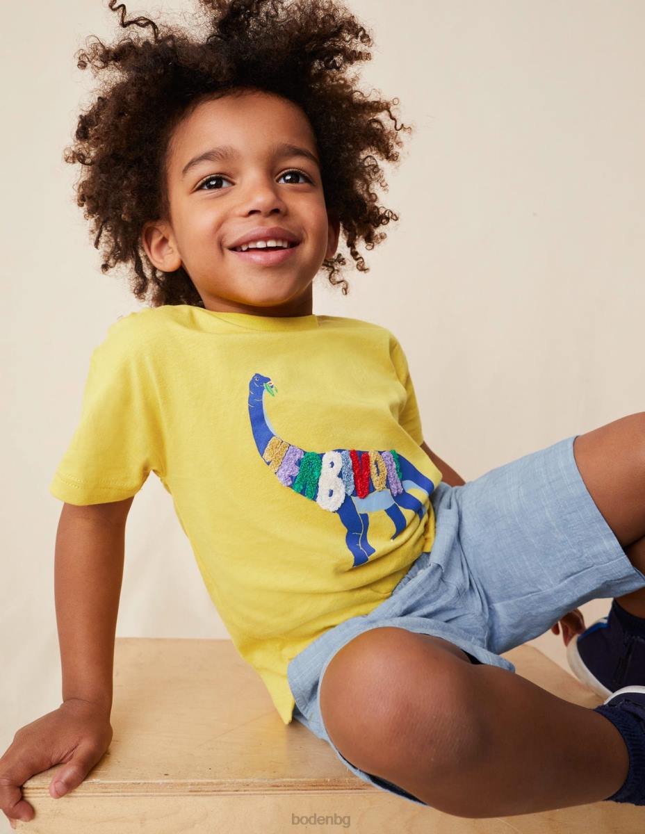 облекло Boden спокойна тениска с лого лютиче жълт динозавър момичета LL682953