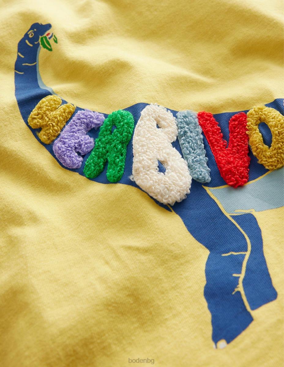 облекло Boden спокойна тениска с лого лютиче жълт динозавър момичета LL682953