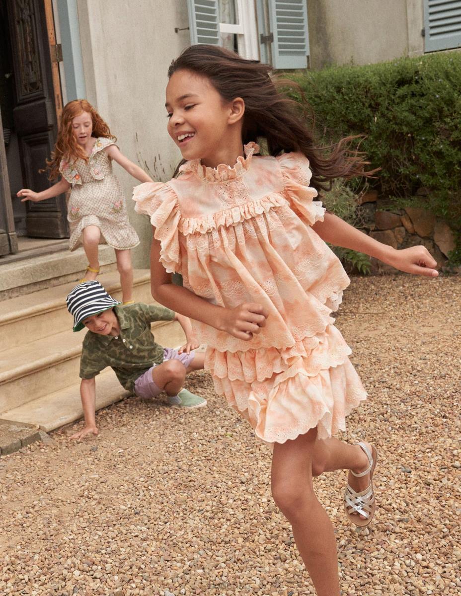 облекло Boden тъкан бродери топ розова боя за вратовръзка момичета LL682956