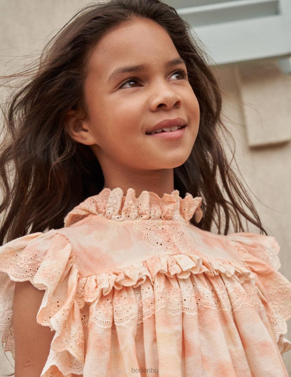 облекло Boden тъкан бродери топ розова боя за вратовръзка момичета LL682956