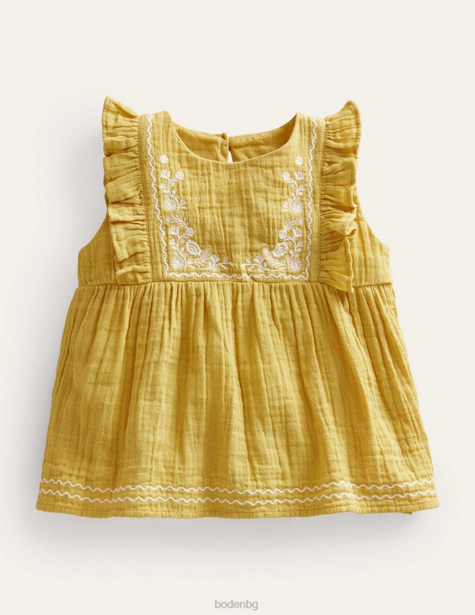 облекло Boden бродирана горна част от двоен плат лютиче момичета LL682965