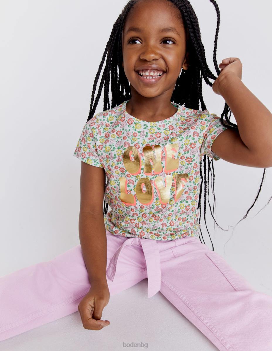 облекло Boden тениска с надпис с фолио флорална шушулка ванилия момичета LL682980