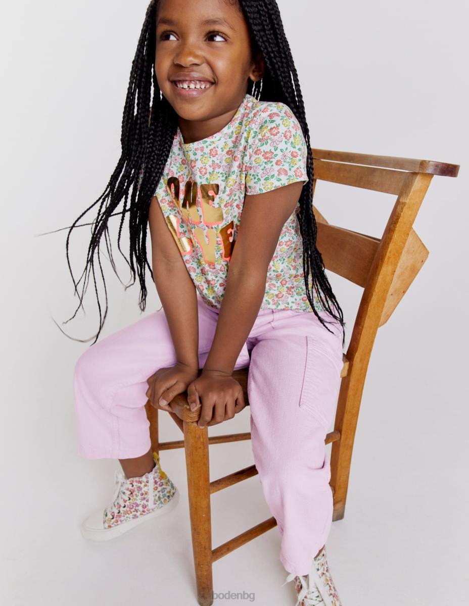 облекло Boden тениска с надпис с фолио флорална шушулка ванилия момичета LL682980