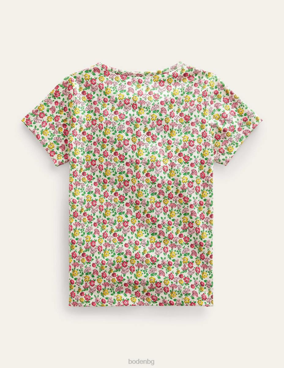 облекло Boden тениска с надпис с фолио флорална шушулка ванилия момичета LL682980