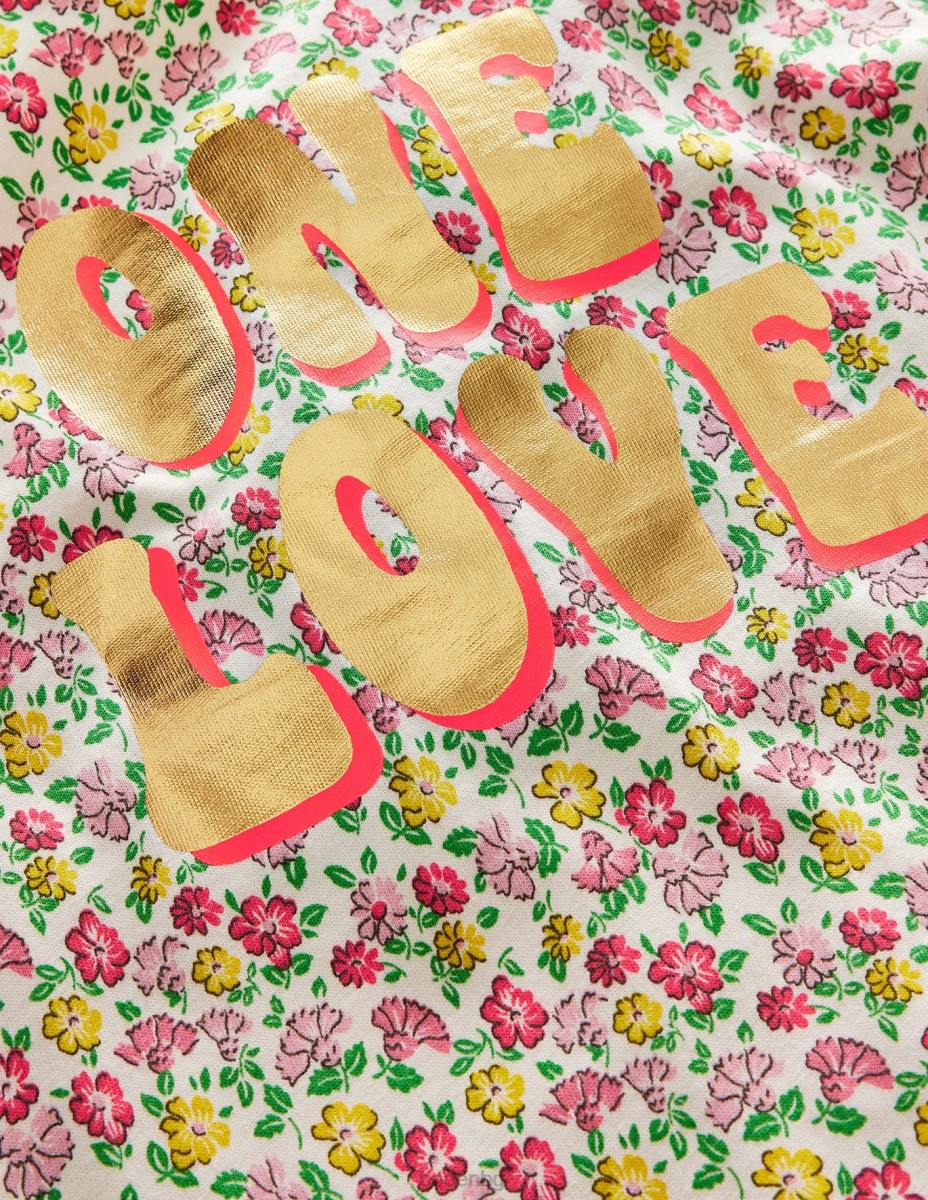 облекло Boden тениска с надпис с фолио флорална шушулка ванилия момичета LL682980