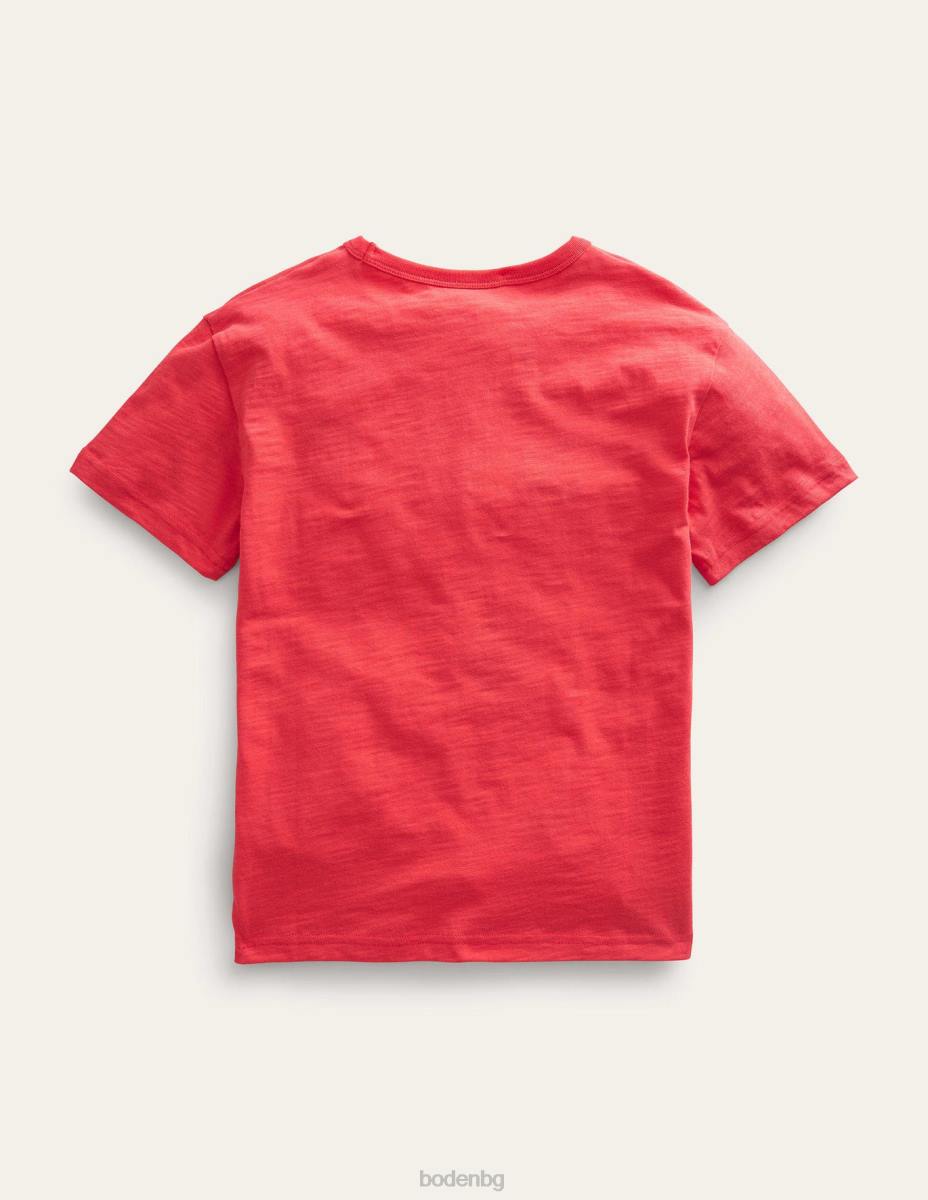 облекло Boden спокойна памучна тениска на райета ягодов тарт червен момичета LL682981