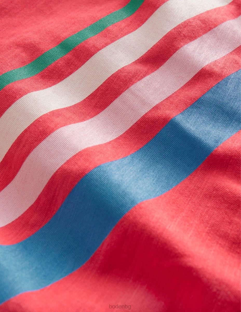 облекло Boden спокойна памучна тениска на райета ягодов тарт червен момичета LL682981