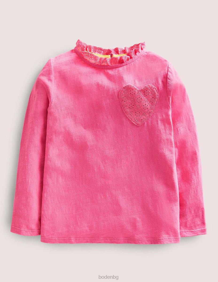 облекло Boden горнище с дълъг ръкав и сърце с джоб сладък уилям пинк момичета LL682982