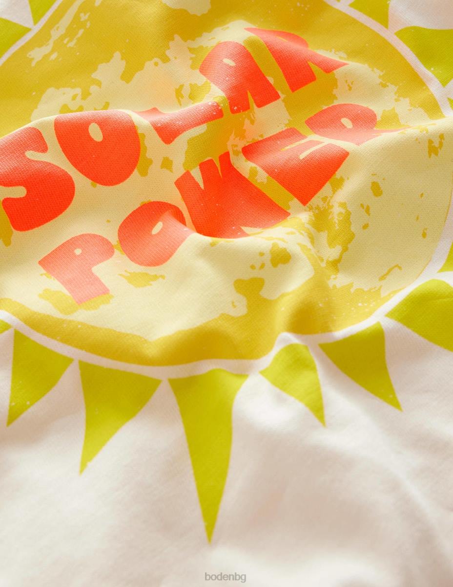 облекло Boden тениска с щампована графика бяла слънчева енергия момичета LL682997