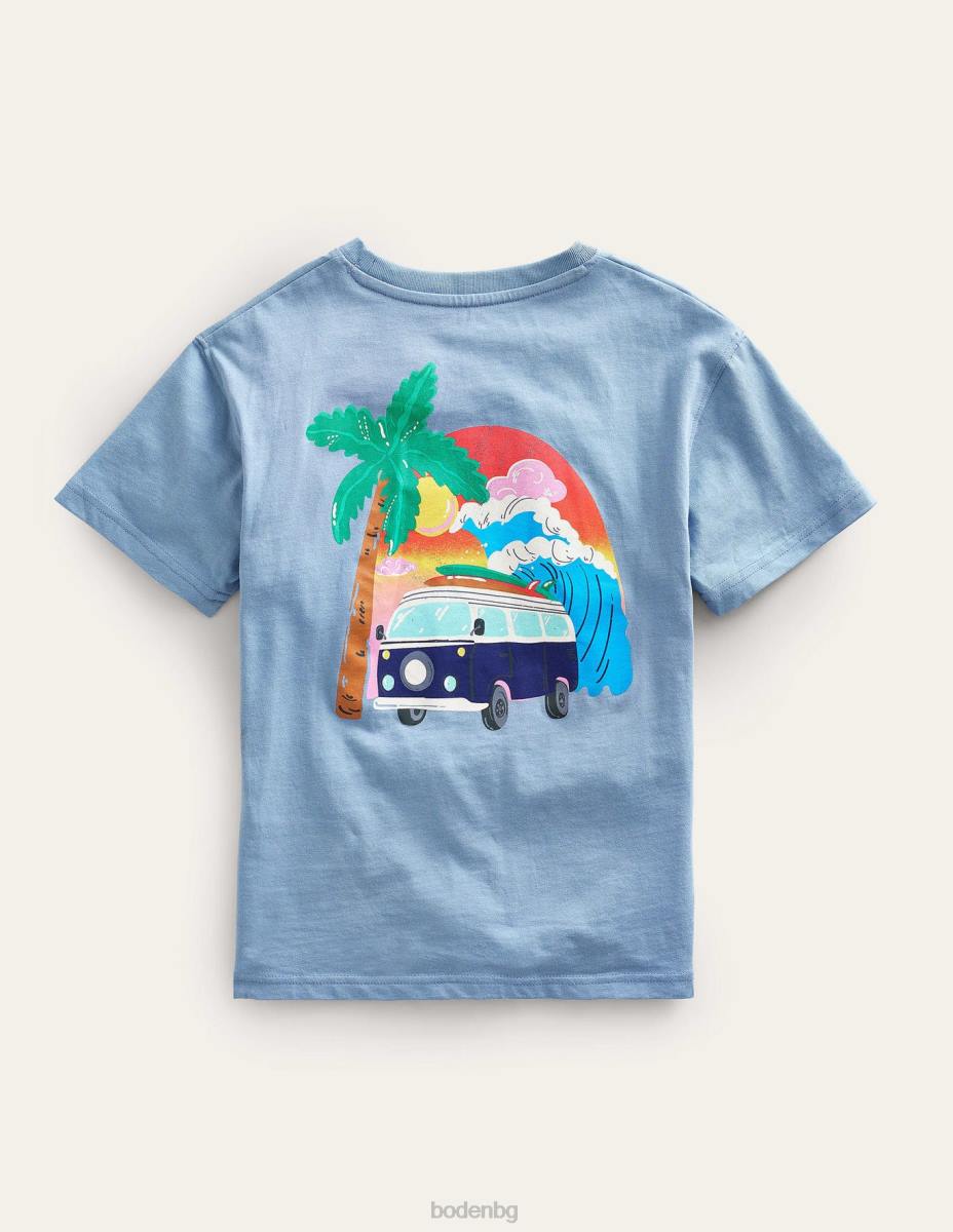 облекло Boden тениска с лого отпред и отзад камъче синьо момичета LL683000