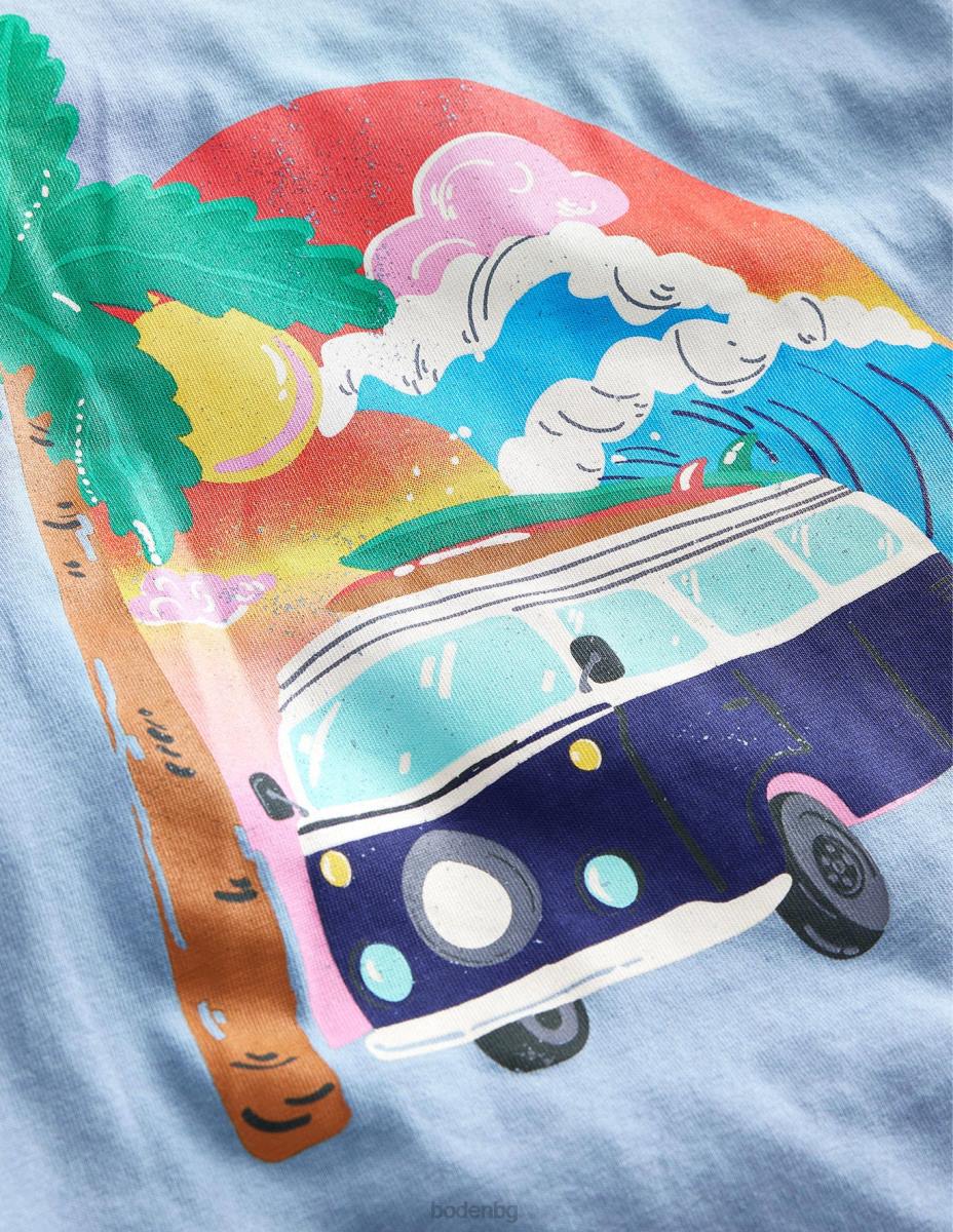 облекло Boden тениска с лого отпред и отзад камъче синьо момичета LL683000