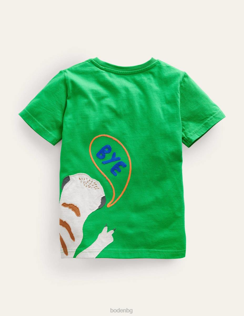 облекло Boden тениска отпред и отзад ярко зелен сурикат момичета LL683010