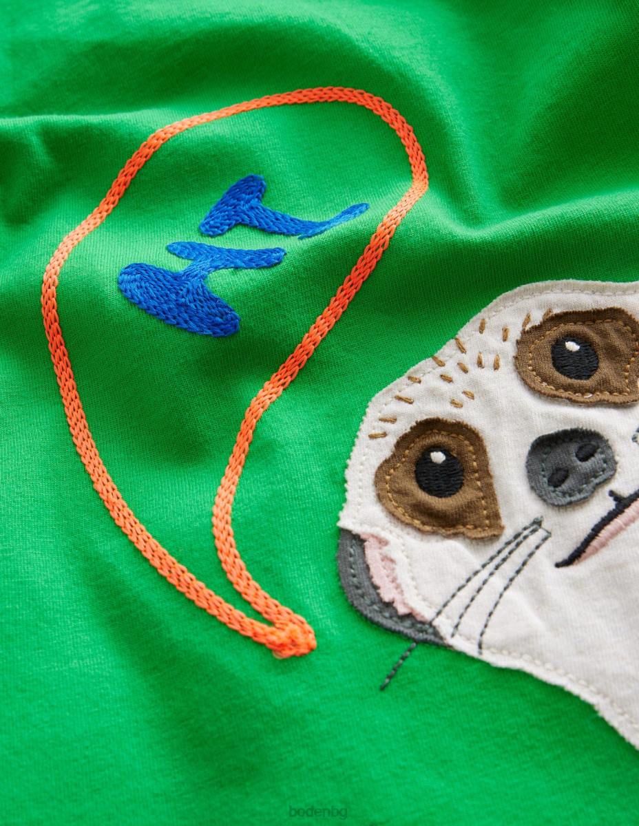 облекло Boden тениска отпред и отзад ярко зелен сурикат момичета LL683010