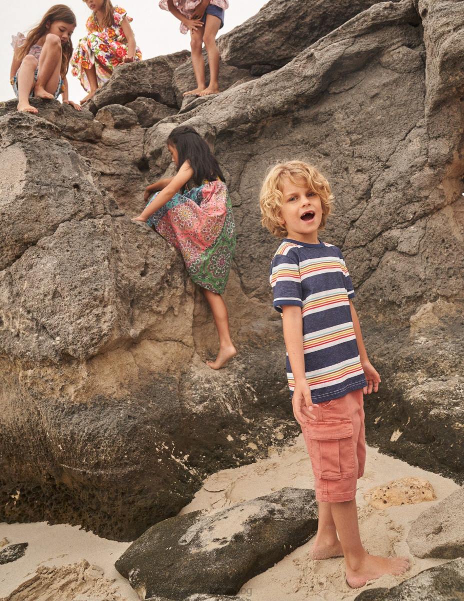 облекло Boden тениска с ретро райета мек десен борд син/мулти момичета LL683012