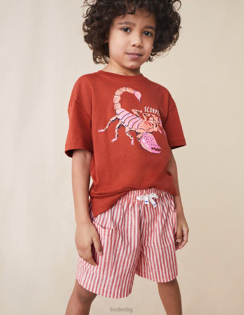 облекло Boden щампована спокойна тениска печен кестен кафяв скорпион момичета LL683017