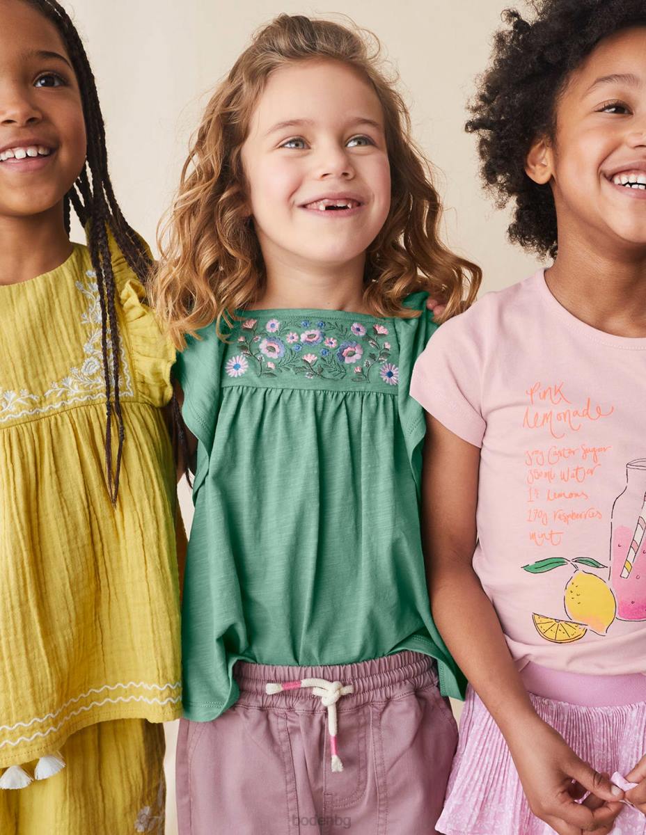 облекло Boden горна част от бродирано трико царит зелен момичета LL683019