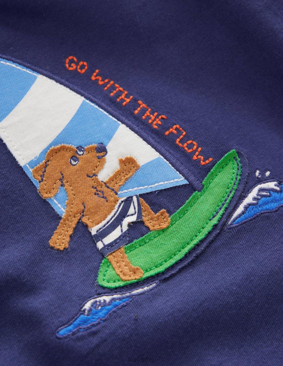 облекло Boden мини забавна тениска с апликации меко десен борд синьо момичета LL683020