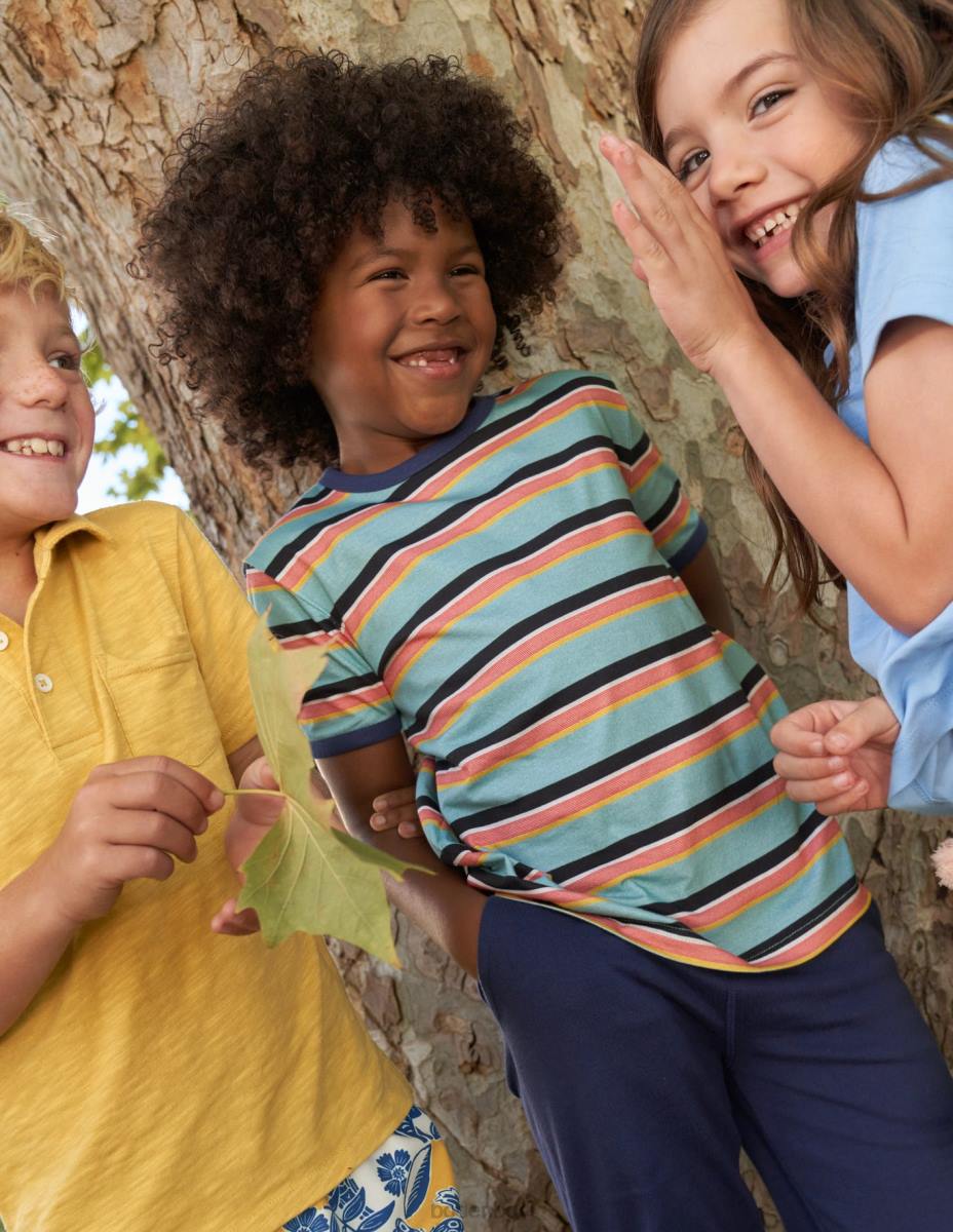 облекло Boden тениска с ретро райета аква морско синьо/мулти момичета LL683030