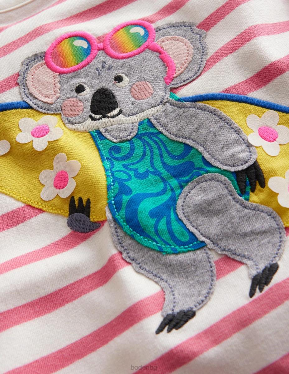 облекло Boden тениска с апликации прасковен удар розово/слонова кост момичета LL683033