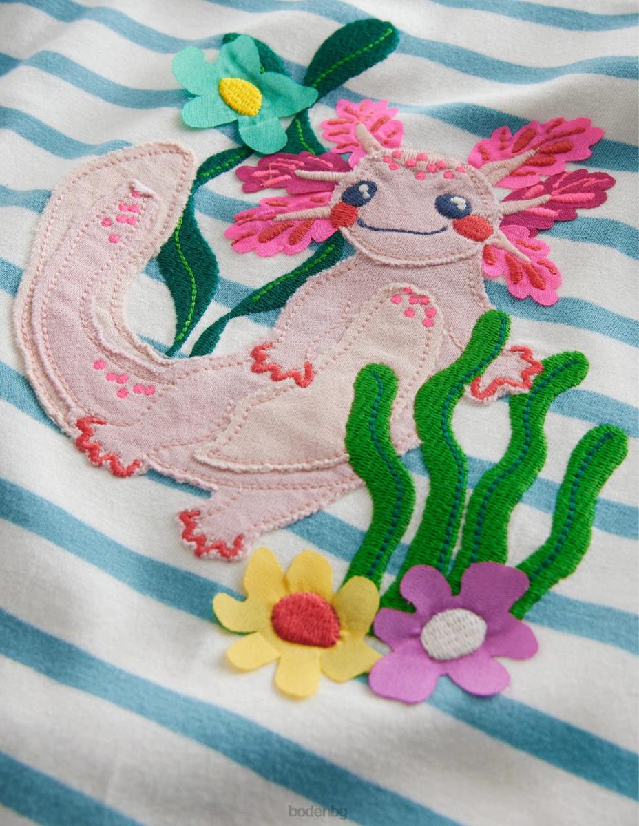 облекло Boden тениска с апликации аква море/слонова кост момичета LL683034