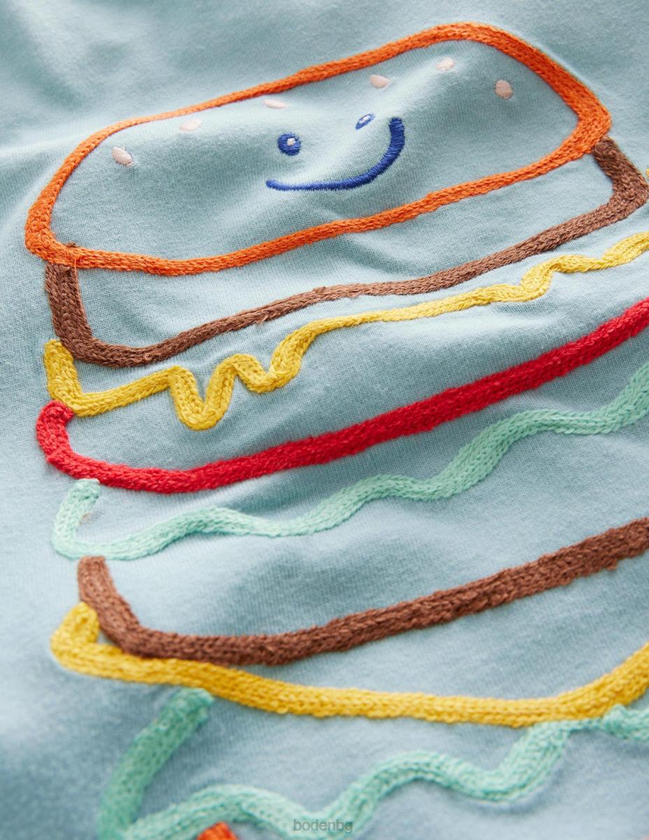 облекло Boden тениска с лого с верижен шев турмалиново син бургер момичета LL683060