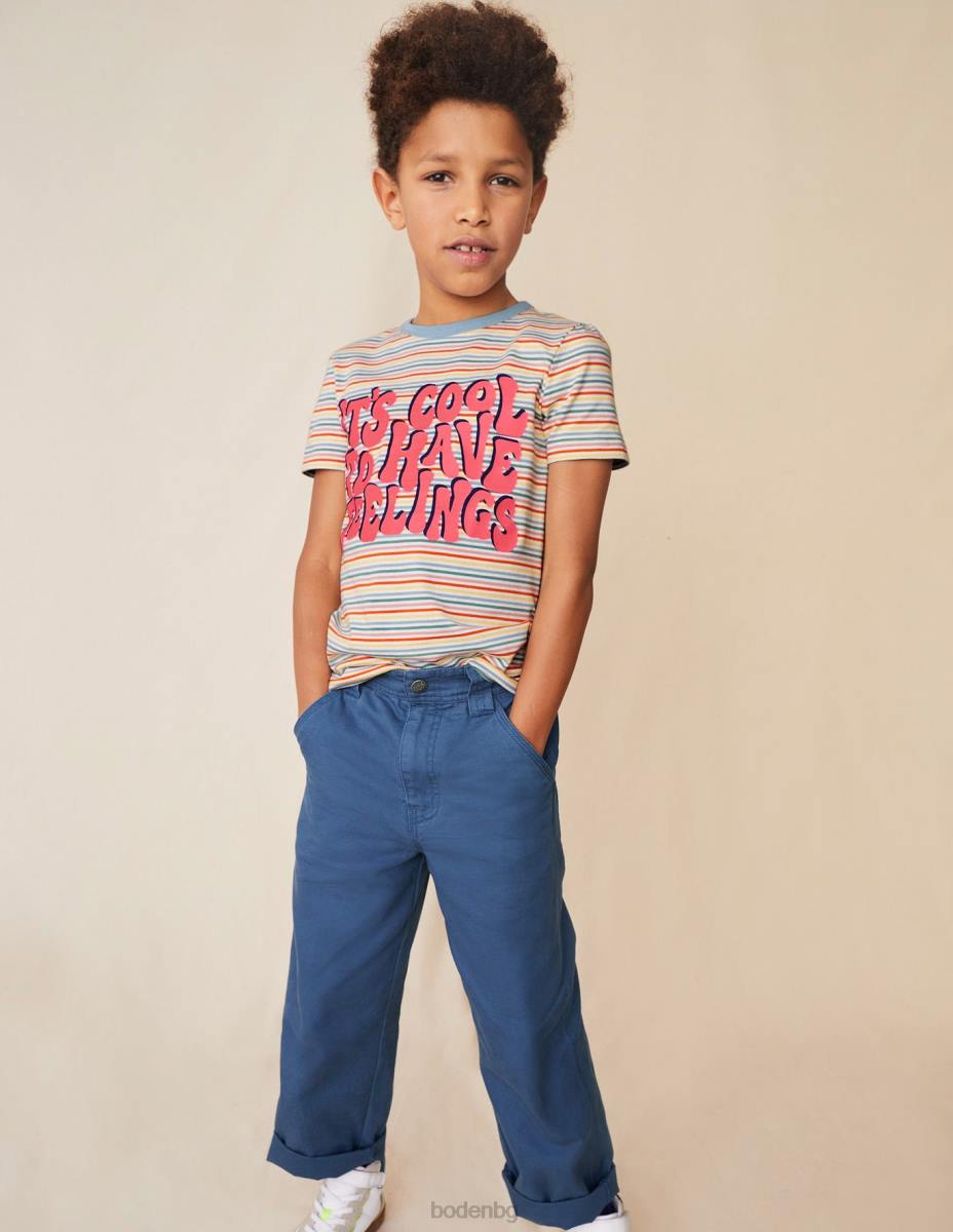 облекло Boden раирана тениска с надпис мулти дъга момичета LL683061