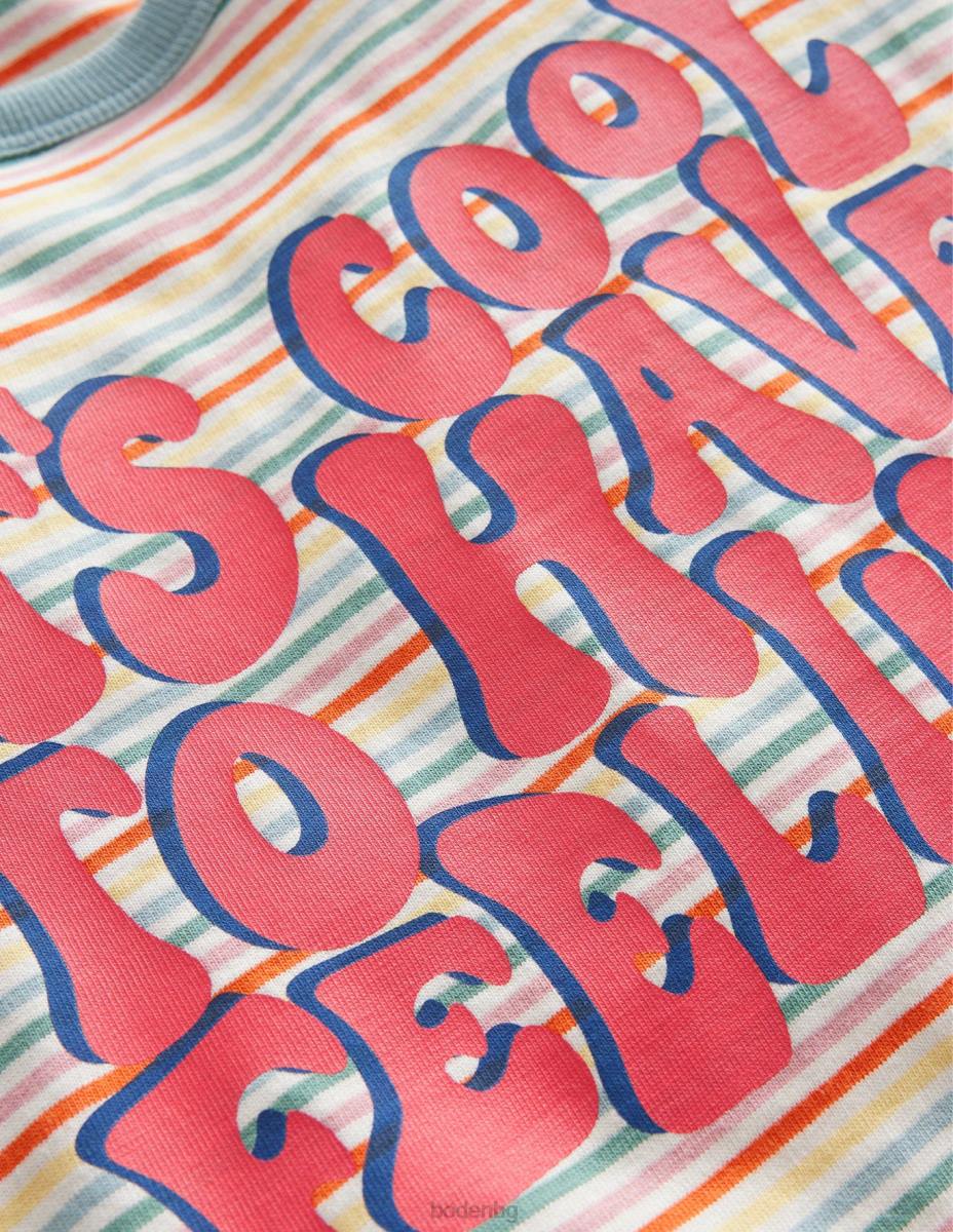 облекло Boden раирана тениска с надпис мулти дъга момичета LL683061