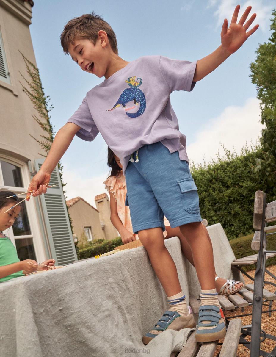 облекло Boden щампована спокойна тениска мъглив лавандулов панголин момичета LL683062