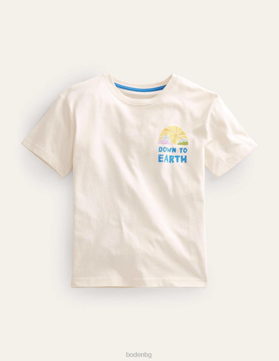 облекло Boden тениска с лого отпред и отзад слънце от слонова кост момичета LL683073