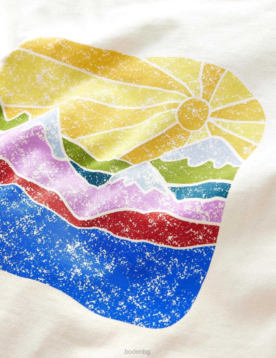 облекло Boden тениска с лого отпред и отзад слънце от слонова кост момичета LL683073