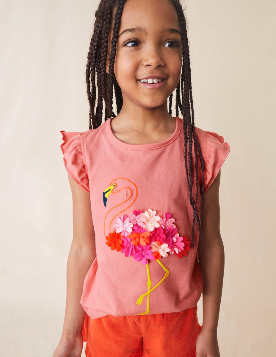 облекло Boden бродирана горна част прасковено сорбе фламинго момичета LL683084