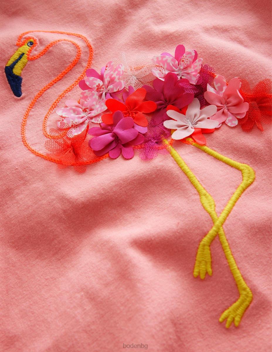 облекло Boden бродирана горна част прасковено сорбе фламинго момичета LL683084